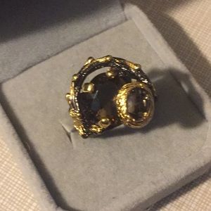 Astonishing Smoky Quartz gold silver rhodium Ring